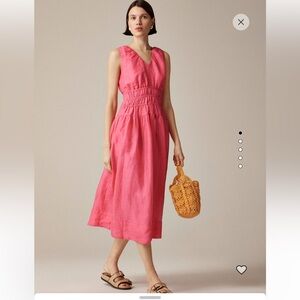 J. Crew Bright Pink Midi Dress Tall Small NEW 100% ramie Lined